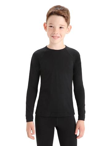 Black Kids' Icebreaker Merino 200 Oasis Crewe Thermal Top Long Sleeve | USA 1945KORI